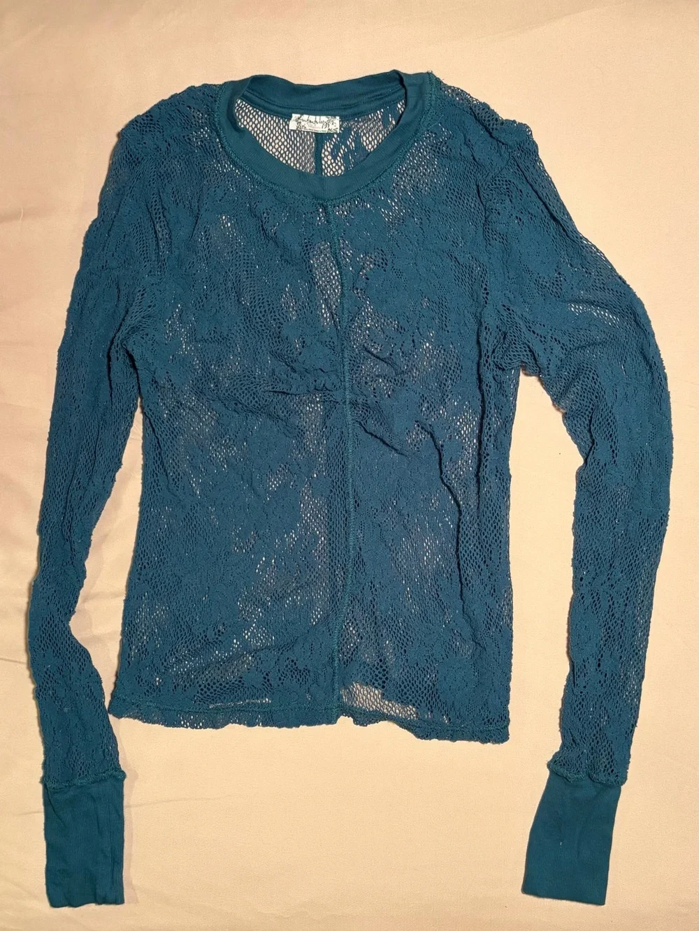Intimately Free People Women's Teal Lace Long-Sleeve Top